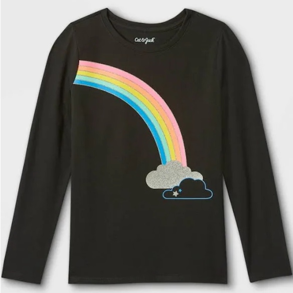 Cat & Jack Girls Black Long Sleeve Rainbow T-shirt NWT